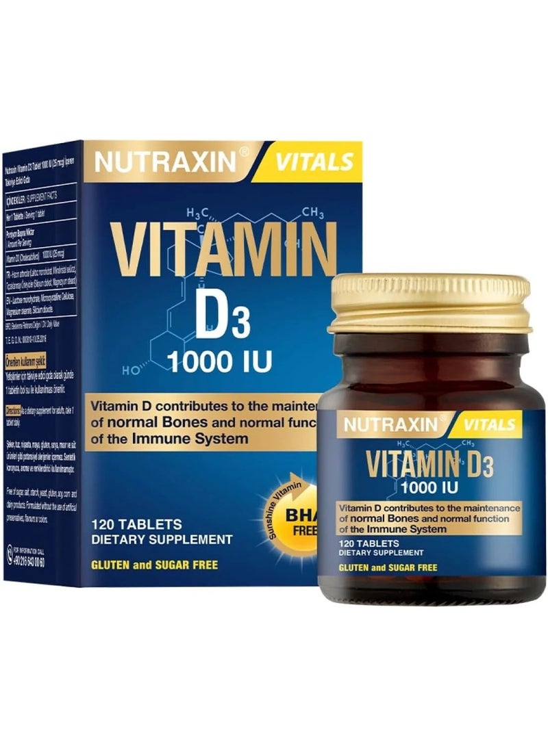 Nutraxin Vitals Vitamin D3 1000Uı(25Mcg) Food Supplement, 120 Tablets - Image 1